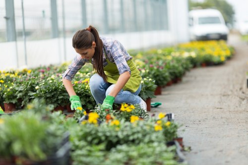 Team of gardeners preparing equipment at a Camden Town garden site